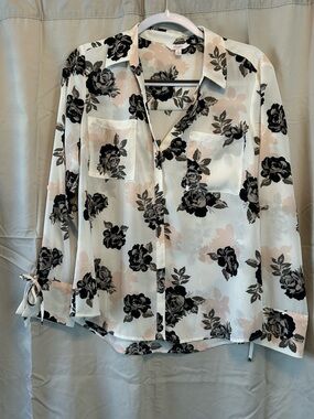 Candie's White Blouse with Black & Blush Floral Print